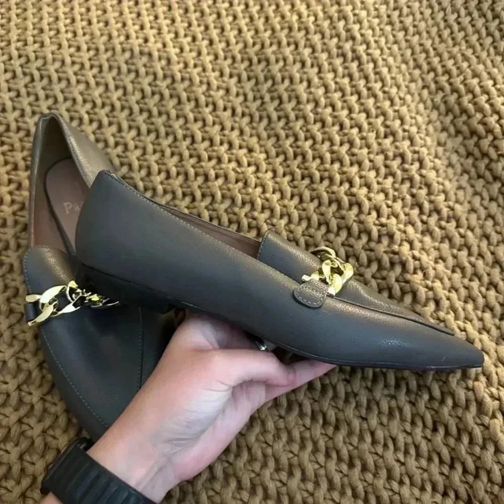 NIB Women's Linea Paolo Mabel-L Pointed Toe Loafer w/Goldtone Links Stone Sz 6.5 - Picture 4 of 11